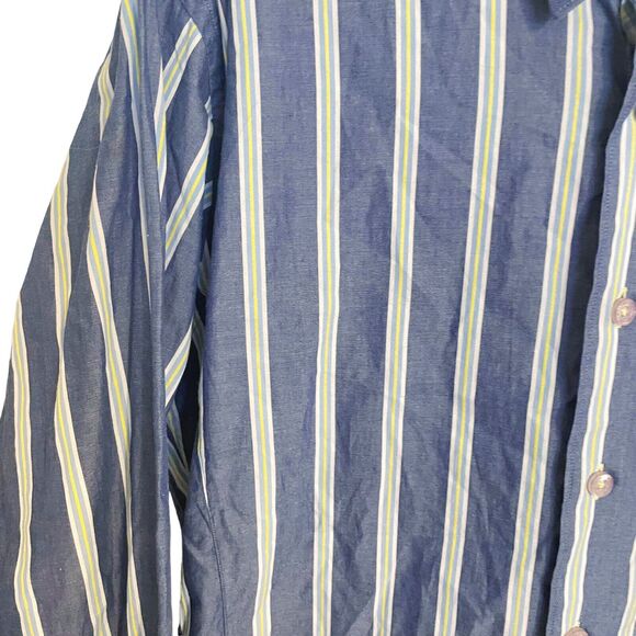 Jared Lang Flip Cuff Striped Shirt Size XL Mens 100% Cotton Denim Blue Stripes - Picture 5 of 11